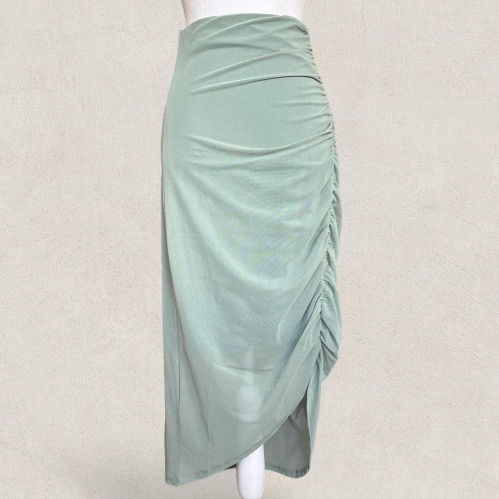 Free People Sage Ruched Asymmetrical Midi Skirt